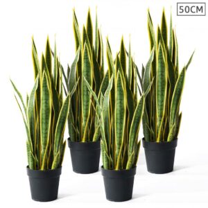 SOGA 4X 50cm Artificial Indoor Yellow Edge Tiger Piran Fake Decoration Tree Flower Pot Plant APlantFH0119YX4 AU DEPOT - AU DEPOT