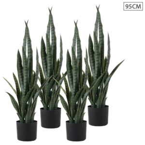 SOGA 4X 95cm Sansevieria Snake Artificial Plants with Black Plastic Planter Greenery Home Office Decor APlantFH9510X4 AU DEPOT - AU DEPOT