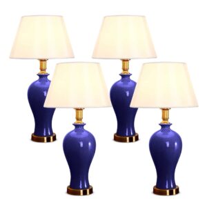 SOGA 4X Blue Ceramic Oval Table Lamp with Gold Metal Base Lamps TableLamp120BlueX4 AU DEPOT Lamps - AU DEPOT