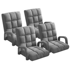 SOGA 4X Foldable Lounge Cushion Adjustable Floor Lazy Recliner Chair with Armrest Grey LoungeArmGreyX4 AU DEPOT - AU DEPOT