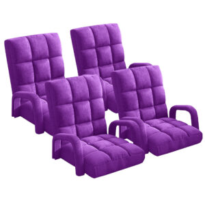 SOGA 4X Foldable Lounge Cushion Adjustable Floor Lazy Recliner Chair with Armrest Purple LoungeArmPurpleX4 AU DEPOT - AU DEPOT