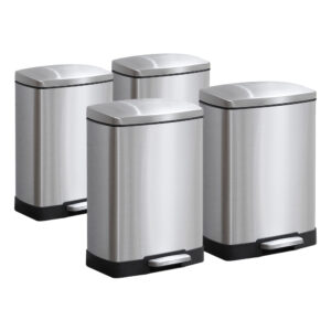 SOGA 4X Foot Pedal Stainless Steel Rubbish Recycling Garbage Waste Trash Bin Rectangular Shape 12L Silver, Home & Living, Kitchen & Dining, Kitchen Storage, Kitchen Bins, ,  - AU DEPOT 1