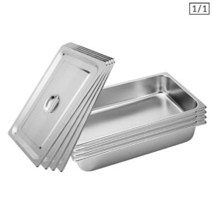 SOGA 4X Gastronorm GN Pan Full Size 11 GN Pan 10cm Deep Stainless Steel Tray With Lid Baking Trays GP5404wLidX4 AU DEPOT Baking Trays - AU DEPOT