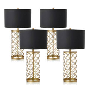 SOGA 4X Golden Hollowed Out Base Table Lamp with Dark Shade Lamps TableLampA65X4 AU DEPOT Lamps - AU DEPOT