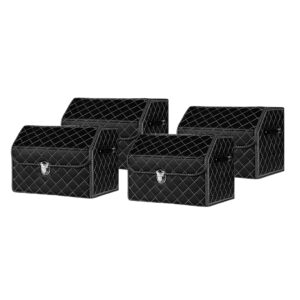 SOGA 4X Leather Car Boot Collapsible Foldable Trunk Cargo Organizer Portable Storage Box Black/White Stitch with Lock Small, Garden, Tools & Hardware, Automotive Parts & Accessories, Accessories & Car Care, Interior Accessories, ,  - AU DEPOT 1