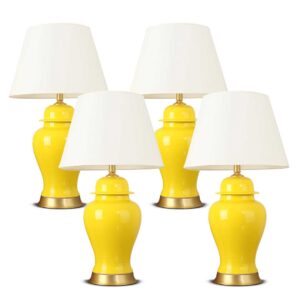 SOGA 4X Oval Ceramic Table Lamp with Gold Metal Base Desk Lamp Yellow Lamps TableLamp170YellowX4 AU DEPOT Lamps - AU DEPOT