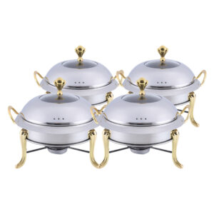 SOGA 4X Stainless Steel Gold Accents Round Buffet Chafing Dish Cater Food Warmer Chafer with Glass Top Lid ChafingDishSoupGoldX4 AU DEPOT - AU DEPOT