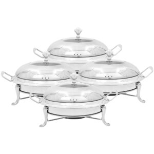 SOGA 4X Stainless Steel Round Buffet Chafing Dish Cater Food Warmer Chafer with Glass Top Lid ChafingDishSoupSilverX4 AU DEPOT - AU DEPOT