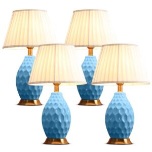 SOGA 4X Textured Ceramic Oval Table Lamp with Gold Metal Base Blue Lamps TableLamp180BlueX4 AU DEPOT Lamps - AU DEPOT