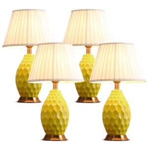 SOGA 4X Textured Ceramic Oval Table Lamp with Gold Metal Base Yellow Lamps TableLamp180YellowX4 AU DEPOT Lamps - AU DEPOT