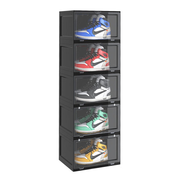 SOGA 5 Tier Black Portable Shoe Organiser Sneaker Footwear Folding Plastic Bin Stackable Storage Box with Magnetic Door, Furniture, Storage & Shelving, Shoe Storage, , ,  - AU DEPOT 1