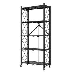 SOGA 5 Tier Steel Black Foldable Kitchen Cart Multi Functional Shelves Portable Storage Organizer with Wheels KitchenXY003 AU DEPOT - AU DEPOT