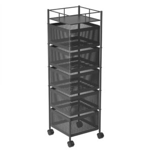 SOGA 5 Tier Steel Square Rotating Kitchen Cart Multi-Functional Shelves Portable Storage Organizer with Wheels, Garden, Tools & Hardware, Garage Storage & Organisation, Utility Shelves, , ,  - AU DEPOT 1