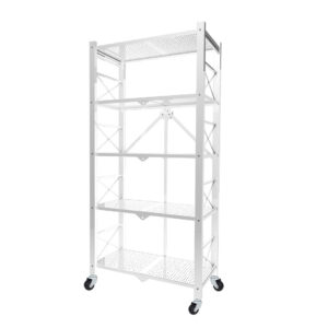 SOGA 5 Tier Steel White Foldable Display Stand Multi Functional Shelves Portable Storage Organizer with Wheels KitchenXY030 AU DEPOT - AU DEPOT