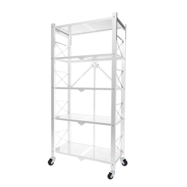 SOGA 5 Tier Steel White Foldable Display Stand Multi-Functional Shelves Portable Storage Organizer with Wheels, Garden, Tools & Hardware, Garage Storage & Organisation, Utility Shelves, , ,  - AU DEPOT 1