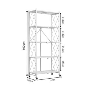 SOGA 5 Tier Steel White Foldable Kitchen Cart Multi-Functional Shelves Portable Storage Organizer with Wheels, Garden, Tools & Hardware, Garage Storage & Organisation, Utility Shelves, , ,  - AU DEPOT 2