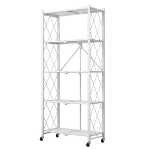 SOGA 5 Tier Steel White Foldable Kitchen Cart Multi-Functional Shelves Portable Storage Organizer with Wheels, Garden, Tools & Hardware, Garage Storage & Organisation, Utility Shelves, , ,  - AU DEPOT 1