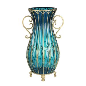 SOGA 51cm Blue Glass Oval Floor Vase with Metal Flower Stand, Home & Living, Home Decor, Vases, , ,  - AU DEPOT 1