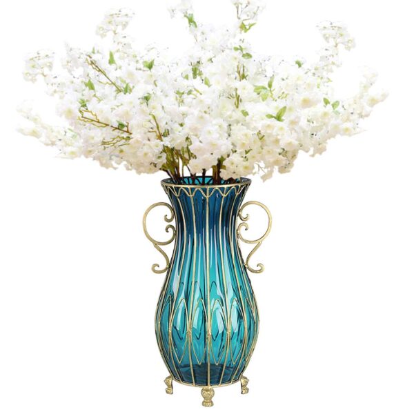 SOGA 51cm Blue Glass Tall Floor Vase and 10pcs White Artificial Fake Flower Set, Home & Living, Home Decor, Vases, , ,  - AU DEPOT 1