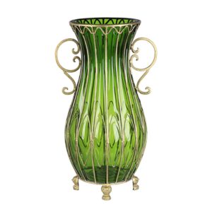 SOGA 51cm Green Glass Oval Floor Vase with Metal Flower Stand, Home & Living, Home Decor, Vases, , ,  - AU DEPOT 1