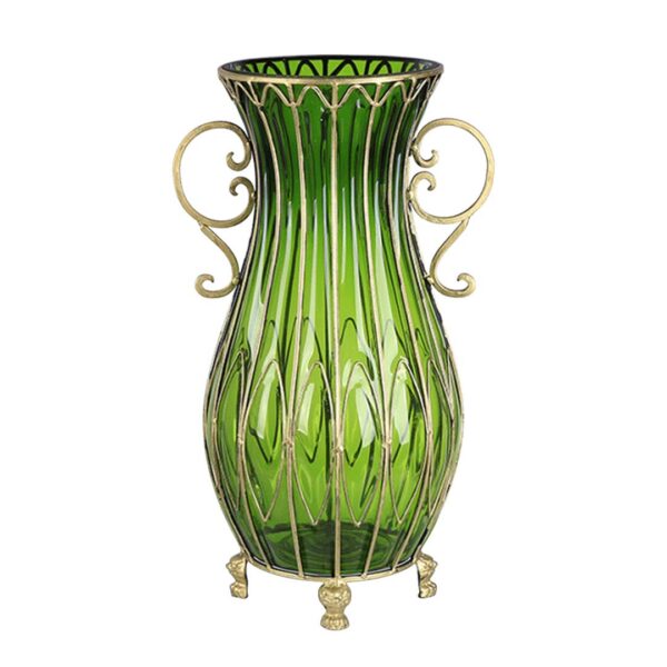 SOGA 51cm Green Glass Oval Floor Vase with Metal Flower Stand, Home & Living, Home Decor, Vases, , ,  - AU DEPOT 1