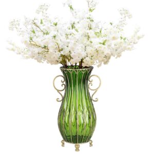 SOGA 51cm Green Glass Tall Floor Vase and 10pcs White Artificial Fake Flower Set Vase4880GreenwWhiteF10 AU DEPOT - AU DEPOT