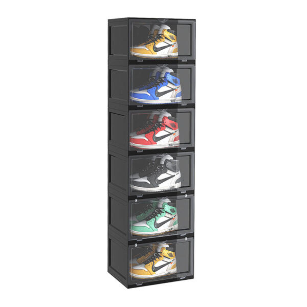 SOGA 6 Tier Black Portable Shoe Organiser Sneaker Footwear Folding Plastic Bin Stackable Storage Box with Magnetic Door, Furniture, Storage & Shelving, Shoe Storage, , ,  - AU DEPOT 1