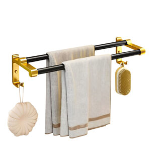 SOGA 61cm Wall Mounted Double Pole Towel Holder Bathroom Organiser Rail Hanger with Hooks Bathroom Storage TAN1010 AU DEPOT Bathroom Storage - AU DEPOT