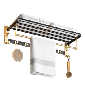 SOGA 63cm Wall Mounted Double Pole Towel Holder Bathroom Organiser Rail Hanger with Hooks Bathroom Storage TAN1011 AU DEPOT Bathroom Storage - AU DEPOT