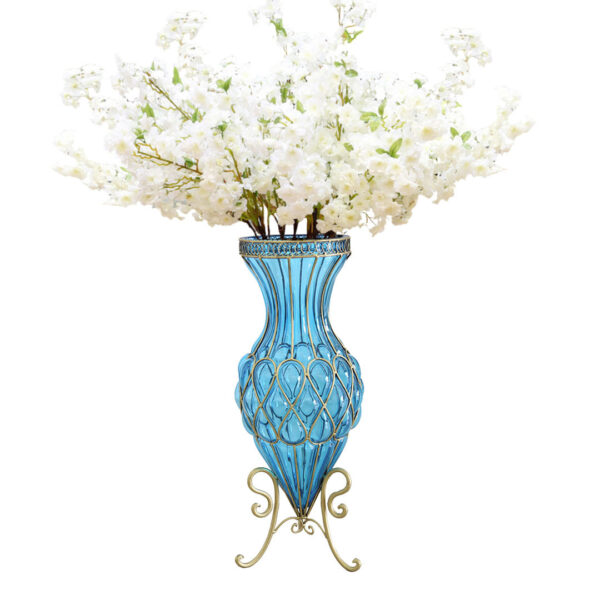 SOGA 67cm Blue Glass Tall Floor Vase with 10pcs White Artificial Fake Flower Set, Home & Living, Home Decor, Vases, , ,  - AU DEPOT 1