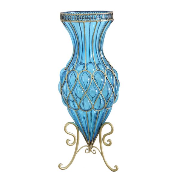 SOGA 67cm Blue Glass Tall Floor Vase with Metal Flower Stand, Home & Living, Home Decor, Vases, , ,  - AU DEPOT 1