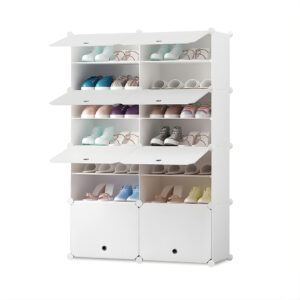 SOGA 7 Tier 2 Column White Shoe Rack Organizer Sneaker Footwear Storage Stackable Stand Cabinet Portable Wardrobe with Cover, Furniture, Storage & Shelving, Shoe Storage, , ,  - AU DEPOT 1