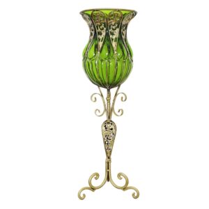 SOGA 85cm Green Glass Floor Vase with Tall Metal Flower Stand VaseYG3019Green AU DEPOT - AU DEPOT