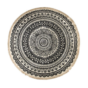 SOGA Black Carpet Soft Linen Bohemian Non-Slip Floor Retro Minimalist Round Rug Home Decor with Tassels, Home & Living, Home Decor, Rugs, Shaggy Rugs, ,  - AU DEPOT 1