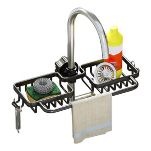 SOGA Black Kitchen Sink Organiser Faucet Soap Sponge Caddy Rack Drainer with Towel Bar Holder Bathroom Storage TAN1032 AU DEPOT Bathroom Storage - AU DEPOT