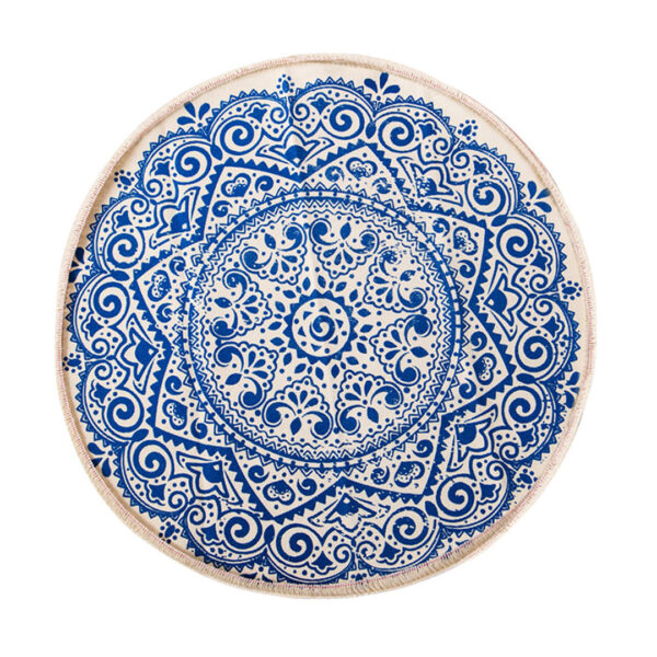 SOGA Blue Carpet Soft Linen Bohemian Non-Slip Floor Retro Minimalist Round Rug Home Decor with Tassels, Home & Living, Home Decor, Rugs, Shaggy Rugs, ,  - AU DEPOT 1