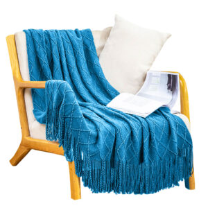 SOGA Blue Diamond Pattern Knitted Throw Blanket Warm Cozy Woven Cover Couch Bed Sofa Home Decor with Tassels, Home, Bed Linen, Throws And Blankets, Blankets, ,  - AU DEPOT 1