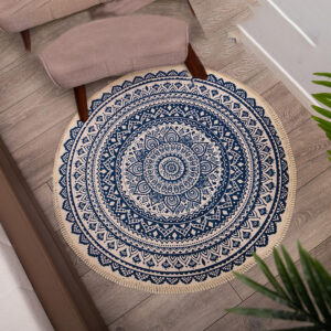 SOGA Dark Blue Carpet Soft Linen Bohemian Non-Slip Floor Retro Minimalist Round Rug Home Decor with Tassels, Home & Living, Home Decor, Rugs, Shaggy Rugs, ,  - AU DEPOT 2