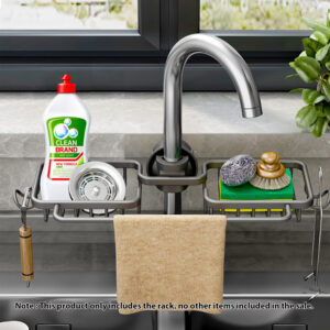 SOGA Dark Grey Kitchen Sink Organiser Faucet Soap Sponge Caddy Rack Drainer with Towel Bar Holder, Home, Bathroom, Bathroom Accessories, Bathroom Storage, ,  - AU DEPOT 2