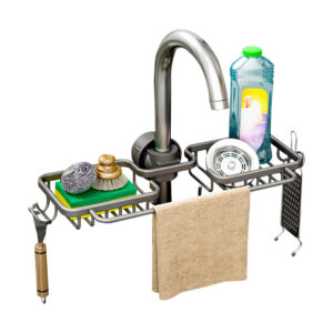 SOGA Dark Grey Kitchen Sink Organiser Faucet Soap Sponge Caddy Rack Drainer with Towel Bar Holder, Home, Bathroom, Bathroom Accessories, Bathroom Storage, ,  - AU DEPOT 1