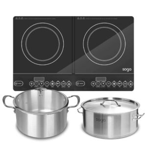 SOGA Dual Burners Cooktop Stove 14L Stainless Steel Stockpot and 28cm Induction Casserole Induction Cookware ECooktDBL StockPot14L CASL4226 AU DEPOT Induction Cookware - AU DEPOT