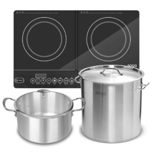 SOGA Dual Burners Cooktop Stove 17L Stainless Steel Stockpot 28cm and 28cm Induction Casserole Induction Cookware ECooktDBL StockPot28CM CASL4226 AU DEPOT Induction Cookware - AU DEPOT