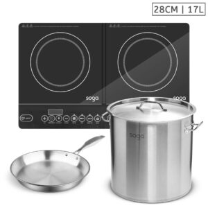 SOGA Dual Burners Cooktop Stove 17L Stainless Steel Stockpot and 28cm Induction Fry Pan Induction Cookware ECooktDBL StockPot28CM FRY2864 AU DEPOT Induction Cookware - AU DEPOT