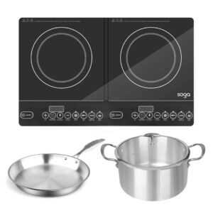 SOGA Dual Burners Cooktop Stove 28cm Stainless Steel Induction Casserole and 28cm Fry Pan Induction Cookware ECooktDBL CASL4226 FRY2864 AU DEPOT Induction Cookware - AU DEPOT