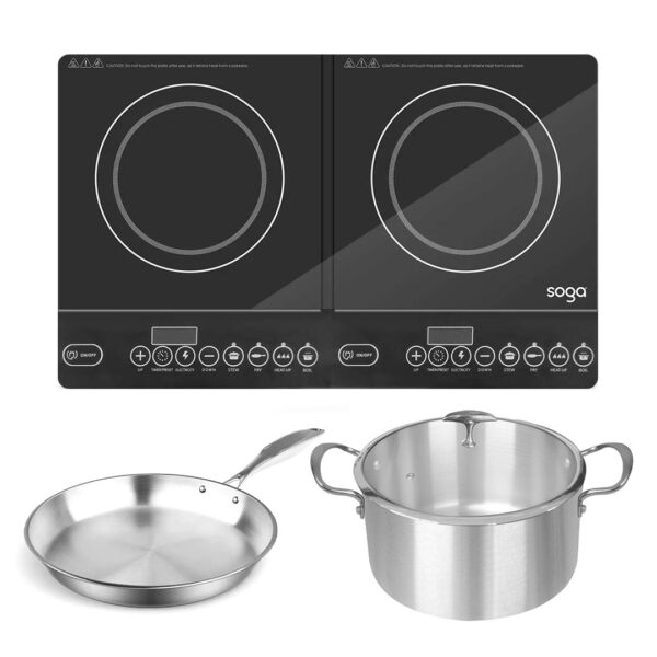 SOGA Dual Burners Cooktop Stove 28cm Stainless Steel Induction Casserole and 28cm Fry Pan, Home & Living, Kitchen & Dining, Cookware, Induction Cookware, ,  - AU DEPOT 1