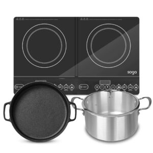 SOGA Dual Burners Cooktop Stove, 30cm Cast Iron Frying Pan Skillet and 28cm Induction Casserole, Home & Living, Kitchen & Dining, Cookware, Induction Cookware, ,  - AU DEPOT 1