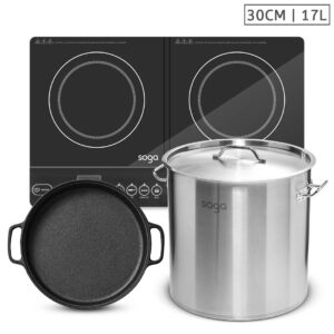 SOGA Dual Burners Cooktop Stove 30cm Cast Iron Skillet and 17L Stainless Steel Stockpot 28cm Induction Cookware ECooktDBL Sizzle30 StockP28CM AU DEPOT Induction Cookware - AU DEPOT