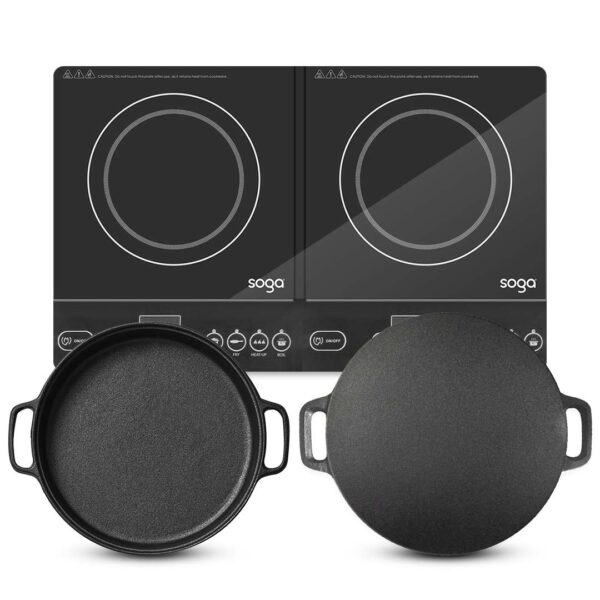 SOGA Dual Burners Cooktop Stove 30cm Cast Iron Skillet and 34cm Induction Crepe Pan Cookware, Home & Living, Kitchen & Dining, Cookware, Induction Cookware, ,  - AU DEPOT 1