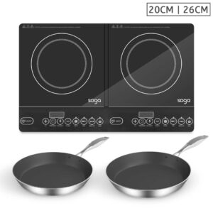 SOGA Dual Burners Cooktop Stove With 20cm and 26cm Induction Frying Pan Skillet, Home & Living, Kitchen & Dining, Cookware, Induction Cookware, ,  - AU DEPOT 1