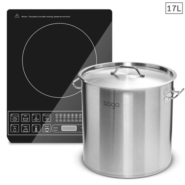 SOGA Electric Smart Induction Cooktop and 17L Stainless Steel Stockpot 28cm Stock Pot, Home & Living, Kitchen & Dining, Cookware, Induction Cookware, ,  - AU DEPOT 1